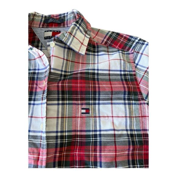 Tommy Hilfiger Shirt Womens L (10) Red White Blue Plaid Cotton Button Up Classic - Picture 4 of 9